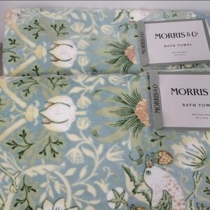 Set of 2 William Morris & Co Velour Strawberry Thief Green Towels